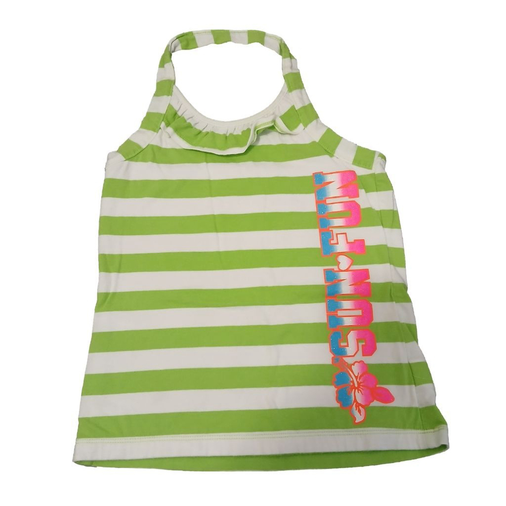 Girls The Children's Place Striped Halter Top, M (7-8), Lime Green & White